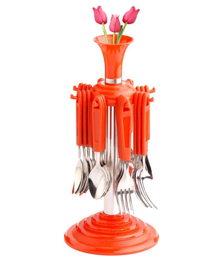 Stylish 24-piece stainless steel cutlery set with plastic handles. Stylish 24-piece stainless steel cutlery set with plastic handles.